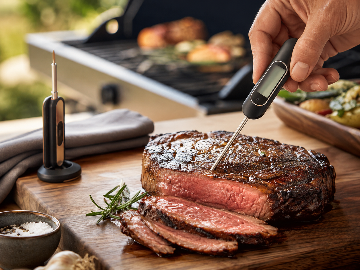 Cooking thermometers and precision tools for grilling and outdoor cooking