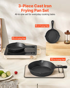 3-Piece Cast Iron Skillet Set (6”, 8”, 10”) – Pre-Seasoned Heavy-Duty Frying Pans