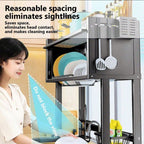 Large dish drying organizer with cutting board holder and hooks