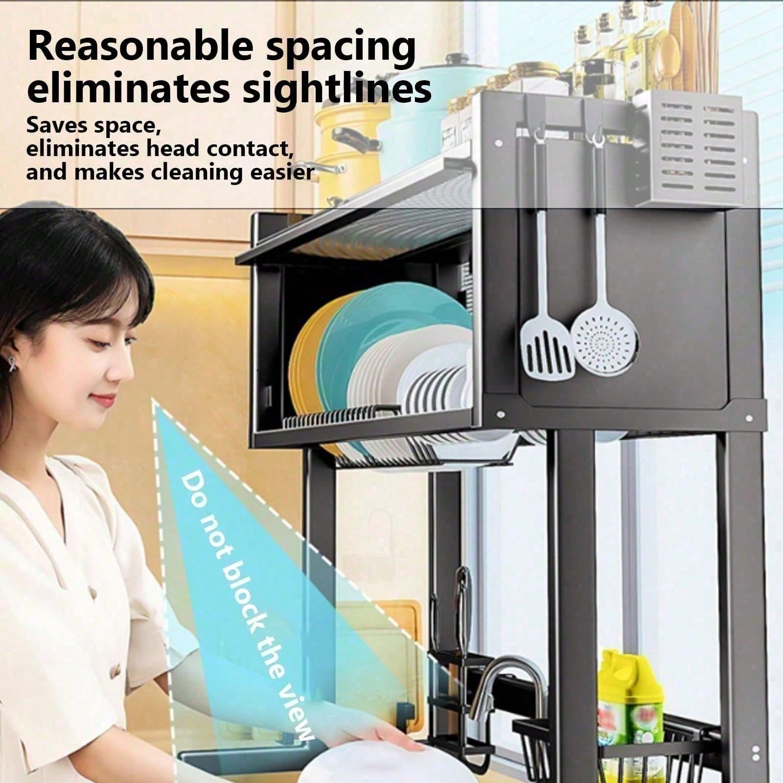 Large dish drying organizer with cutting board holder and hooks