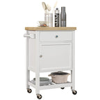 Kitchen island cart with locking casters and towel bar