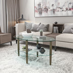 Modern oval coffee table with clear glass surfaces