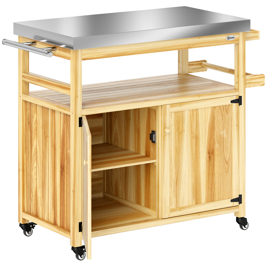 Rolling Outdoor Kitchen Island – Solid Wood Grill Cart