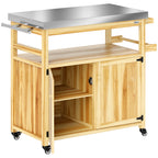 Rolling Outdoor Kitchen Island – Solid Wood Grill Cart