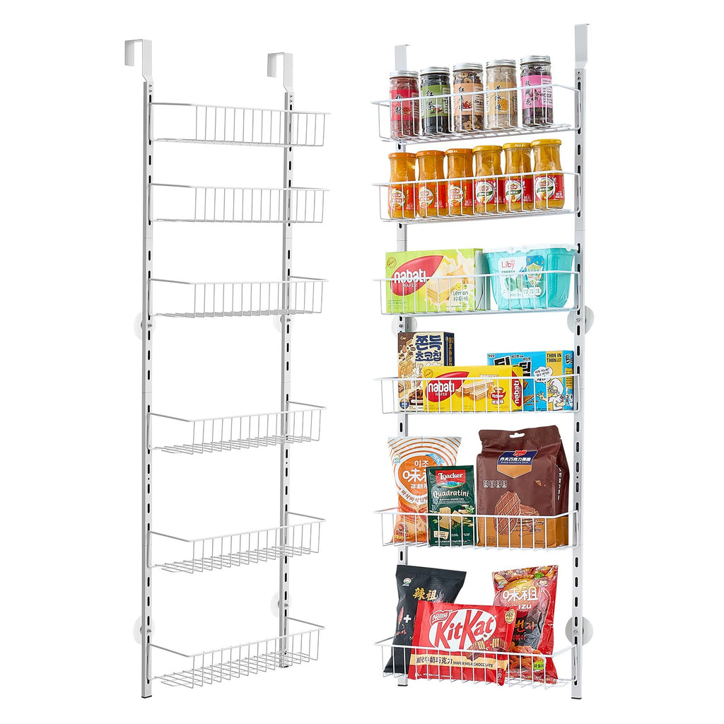 6-tier adjustable over-the-door pantry organizer in white