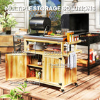 Rolling Outdoor Kitchen Island – Solid Wood Grill Cart