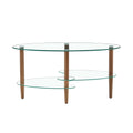 3-tier oval glass coffee table with wood legs