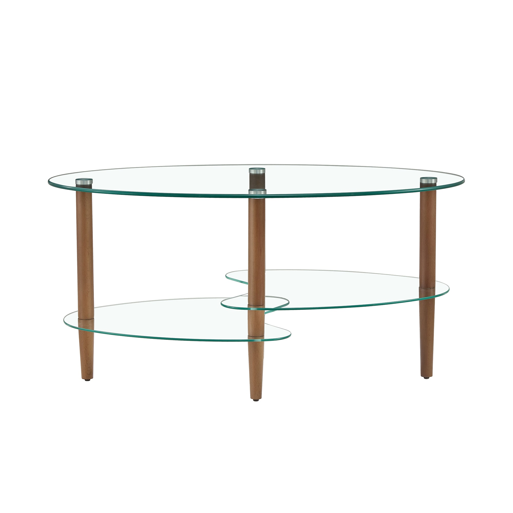 3-tier oval glass coffee table with wood legs