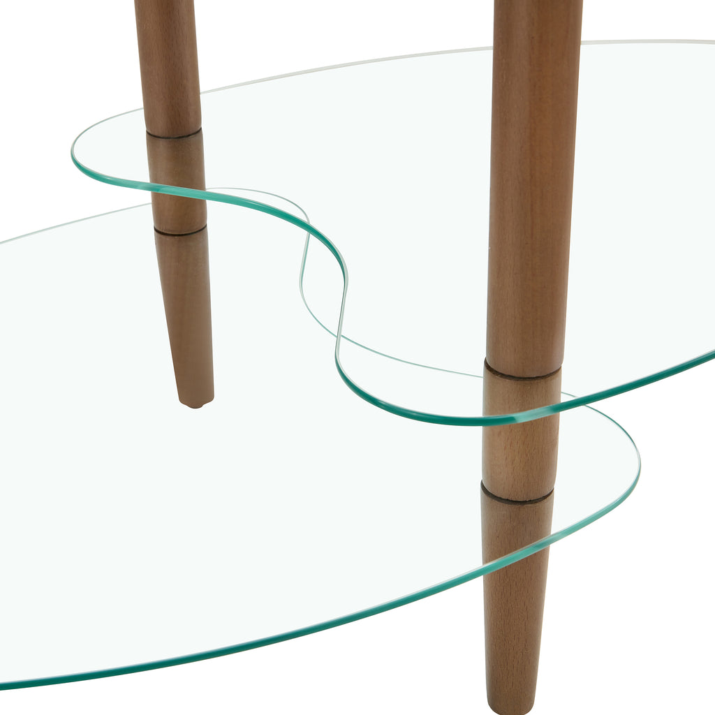 Three-tier tempered-glass accent table with wood legs