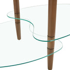 Three-tier tempered-glass accent table with wood legs