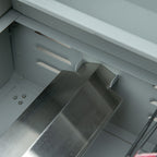 light gray two-burner portable gas grill