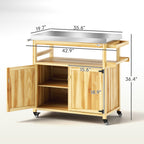 Rolling Outdoor Kitchen Island – Solid Wood Grill Cart