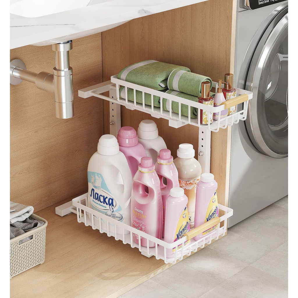 Five-position adjustable height under-sink organizer