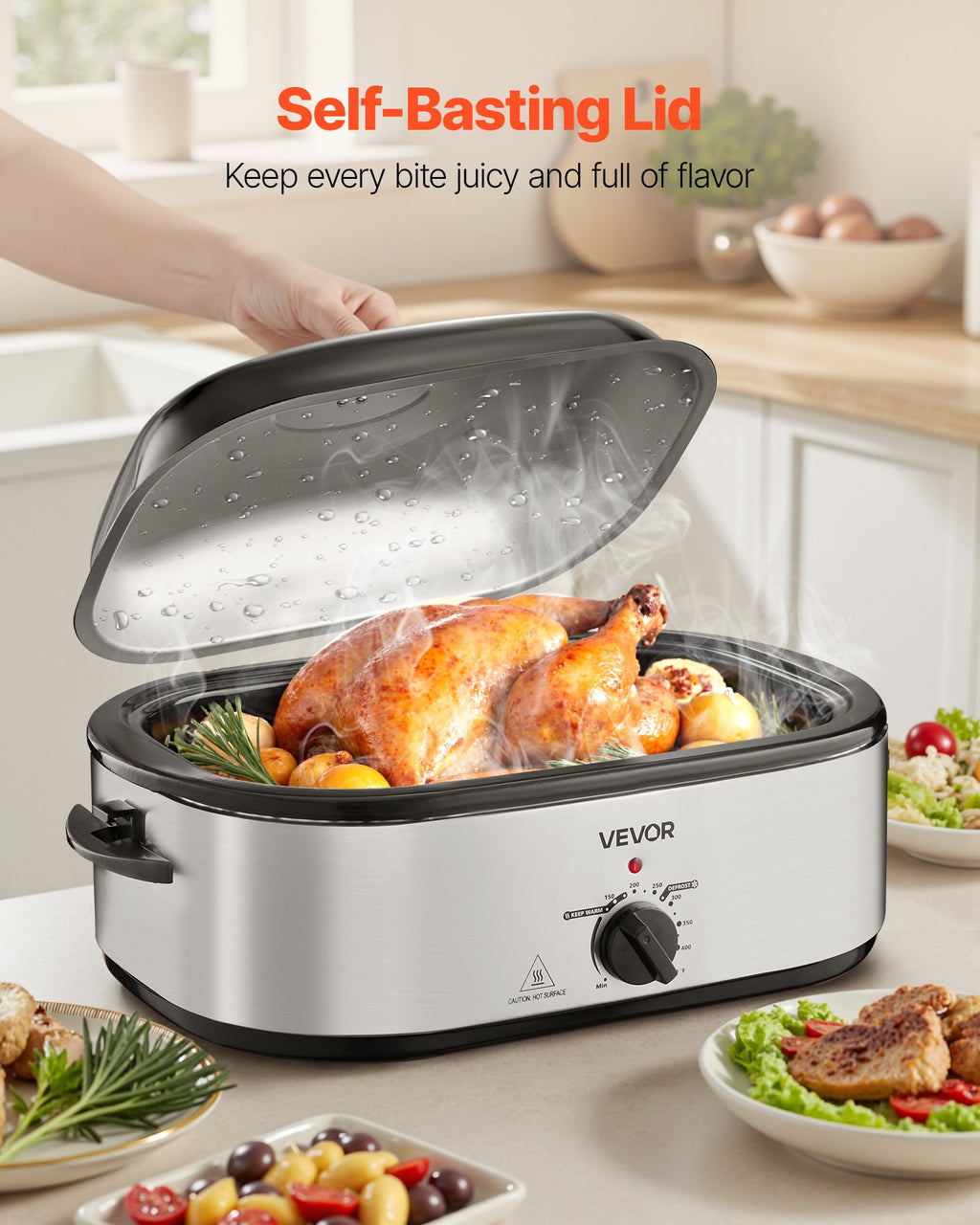 Electric roasting pan for turkey and large family meals
