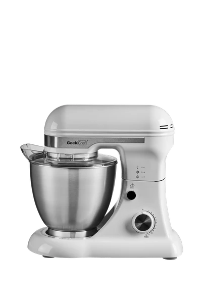 Tilt-head stand mixer with dough hook whisk and flat beater