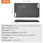 VEVOR Reversible Cast Iron Grill Griddle – Double Burner Flat Top Plate