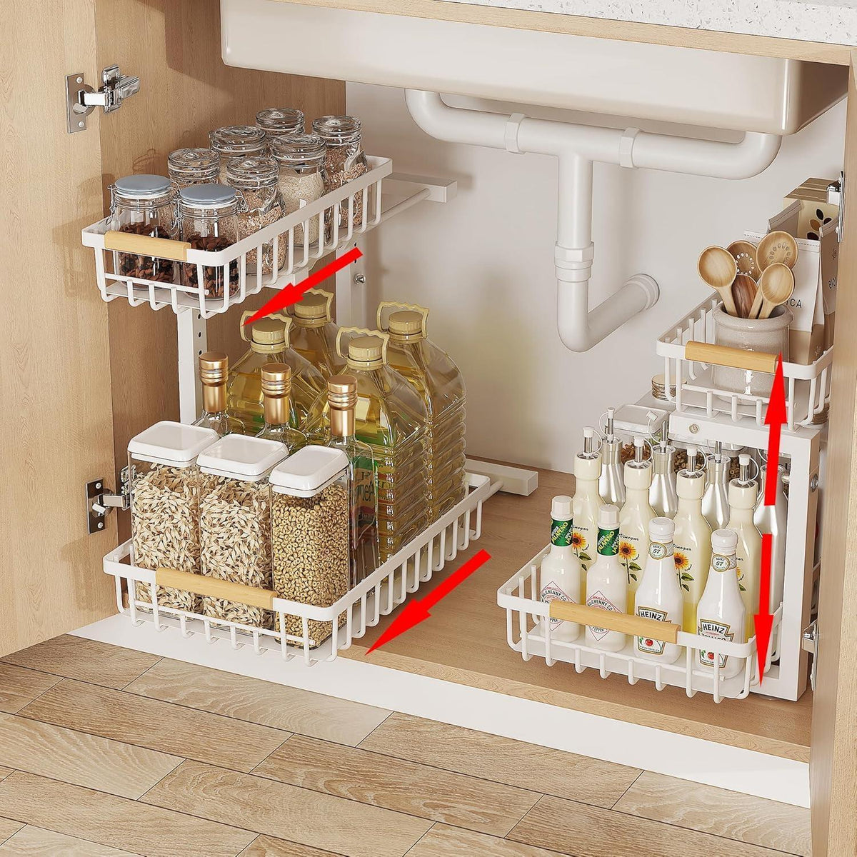Adjustable black cabinet storage organizer dimensions