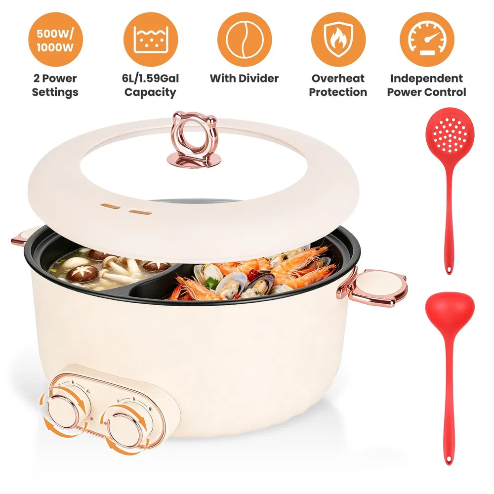6L dual-sided electric hot pot with independent controls