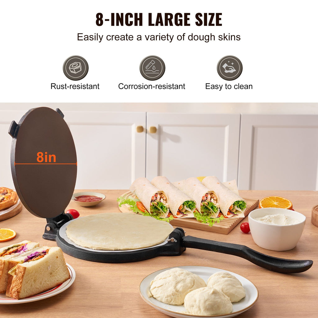 Cast iron tortilla press reinforced handle detail