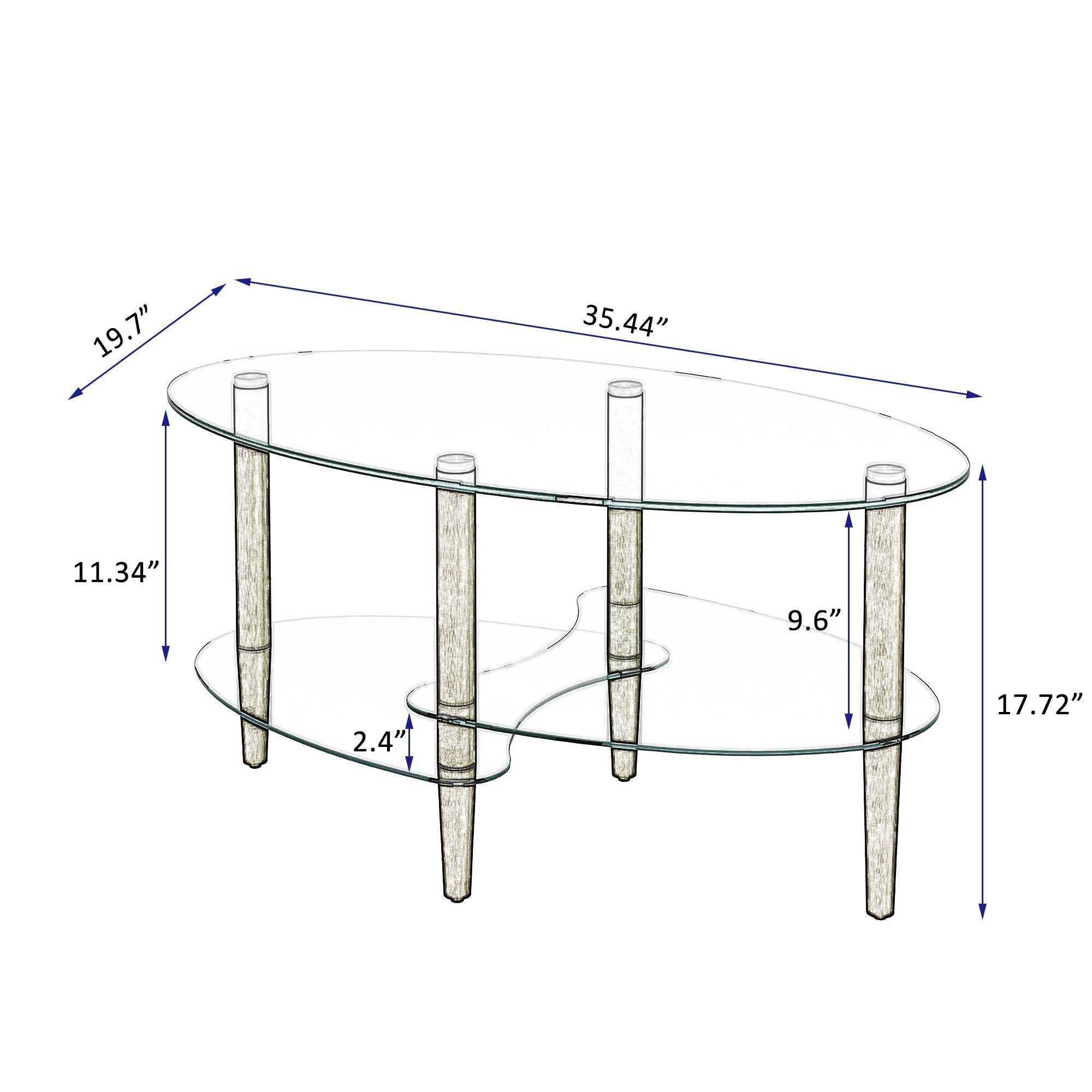 Clear oval coffee table for modern living room