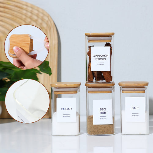 Square glass spice jars for pantry organization