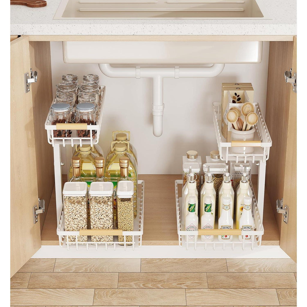 Two-tier organizer for kitchen cleaning supplies