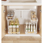 Two-tier organizer for kitchen cleaning supplies
