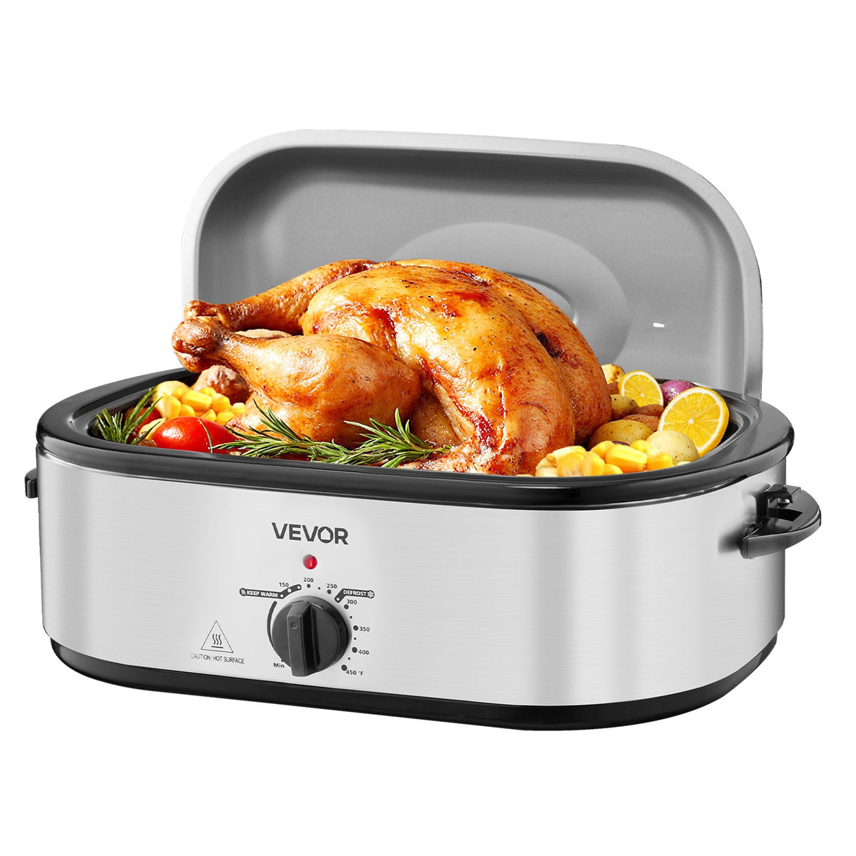 20-quart silver electric roaster oven with self-basting lid