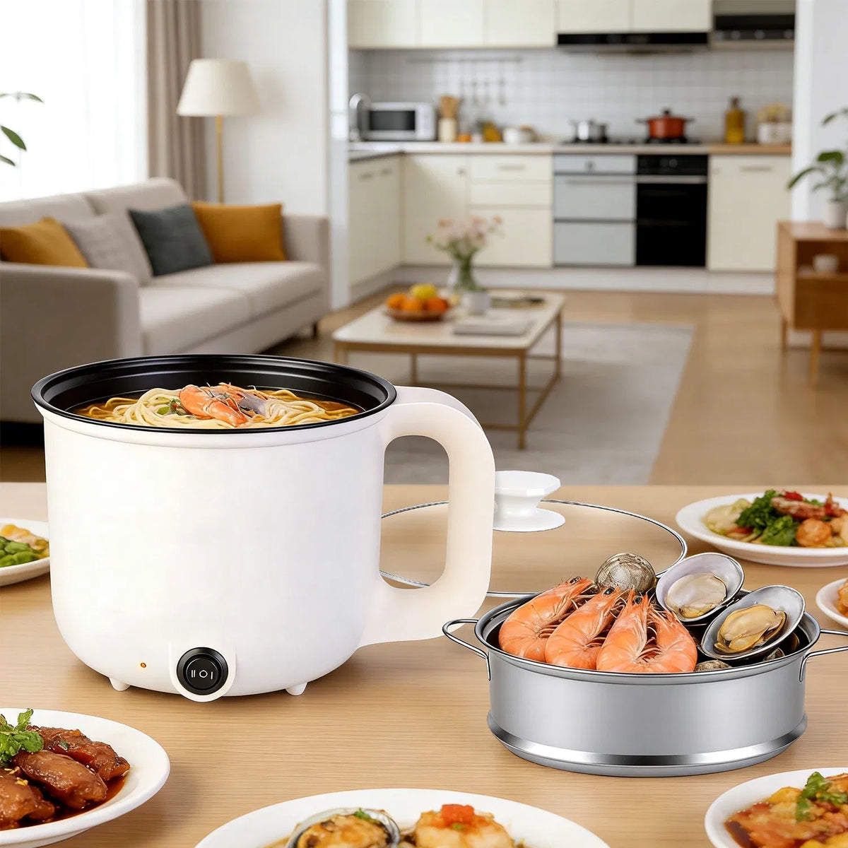 1.8L ceramic electric hot pot with steamer rack