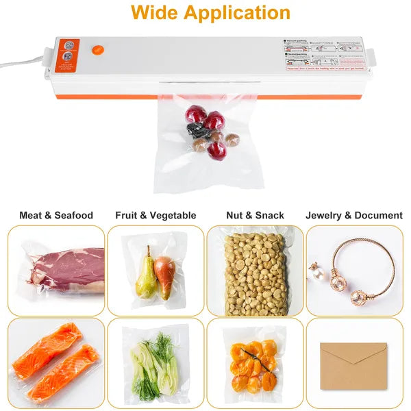 Compact dry and wet food vacuum sealer with starter bags
