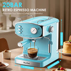 Home espresso maker with pressure gauge and 54-ounce water tank