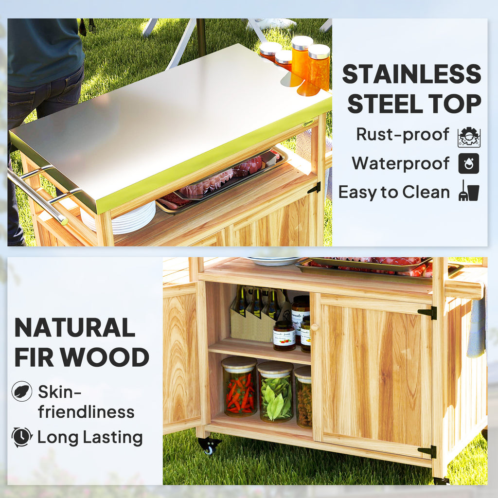 Rolling Outdoor Kitchen Island – Solid Wood Grill Cart