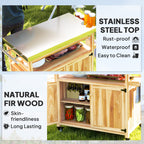 Rolling Outdoor Kitchen Island – Solid Wood Grill Cart