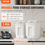 Two white 15L pantry ingredient storage bins with measuring cups