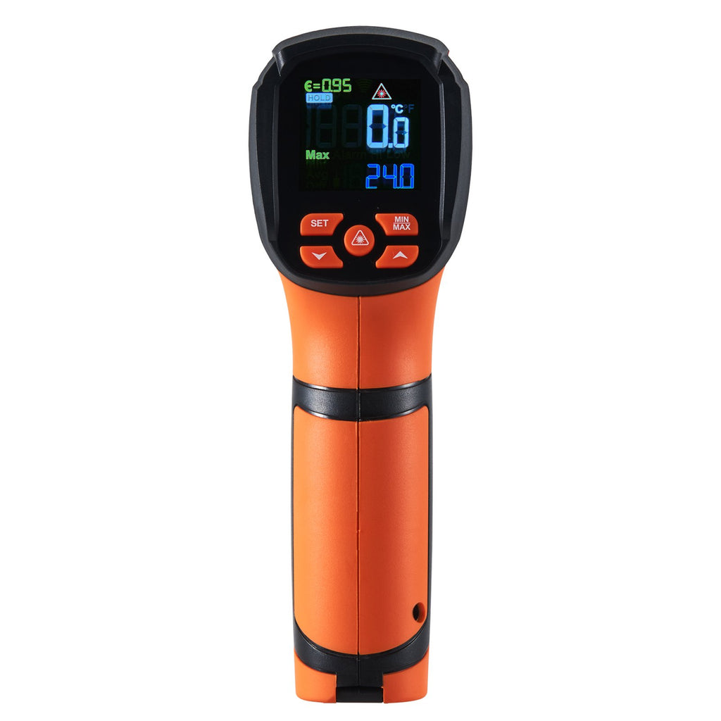 Handheld infrared thermometer for cooking surfaces