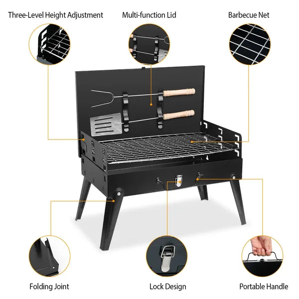 compact fold-flat camping charcoal grill