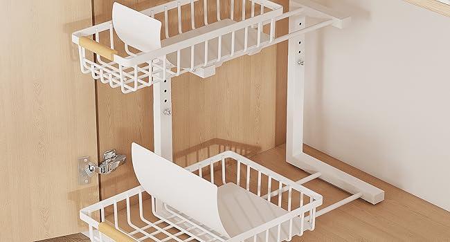 Under-sink organizer stabilizing suction cups and hooks