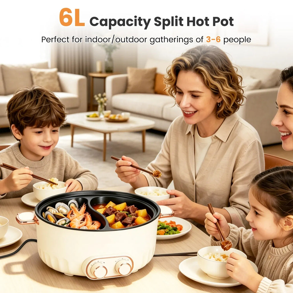 6L dual-sided electric hot pot with independent controls