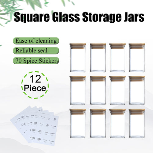 12-piece glass spice jar set with 72 labels