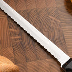 mirror-polished bread knife with wooden handle