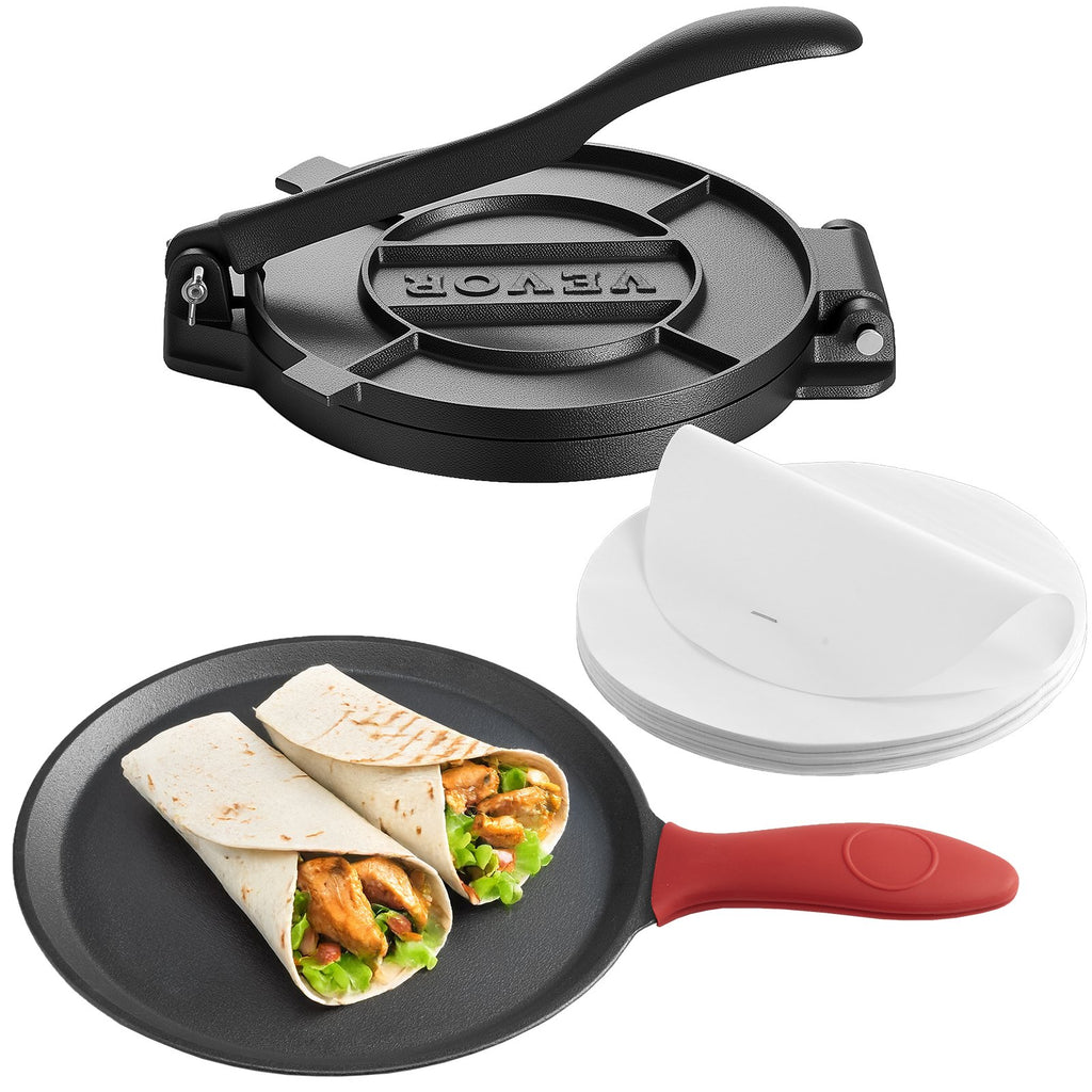8-inch cast iron tortilla press with 10.5-inch flat griddle