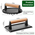 2-Piece Cast Iron Grill Press Set – Round & Rectangular Smash Burger Weights