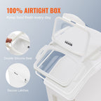 Two-bin pantry storage set with measuring cups