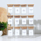 Glass pantry spice jar set for countertop storage