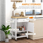 White kitchen island cart with drawer cabinet and wine rack
