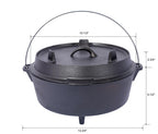 Pre-Seasoned Cast Iron Dutch Oven – Campfire Cooking Pot with Skillet Lid