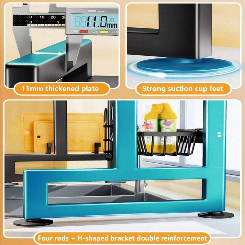 Adjustable 33.5-inch kitchen dish drying and storage rack