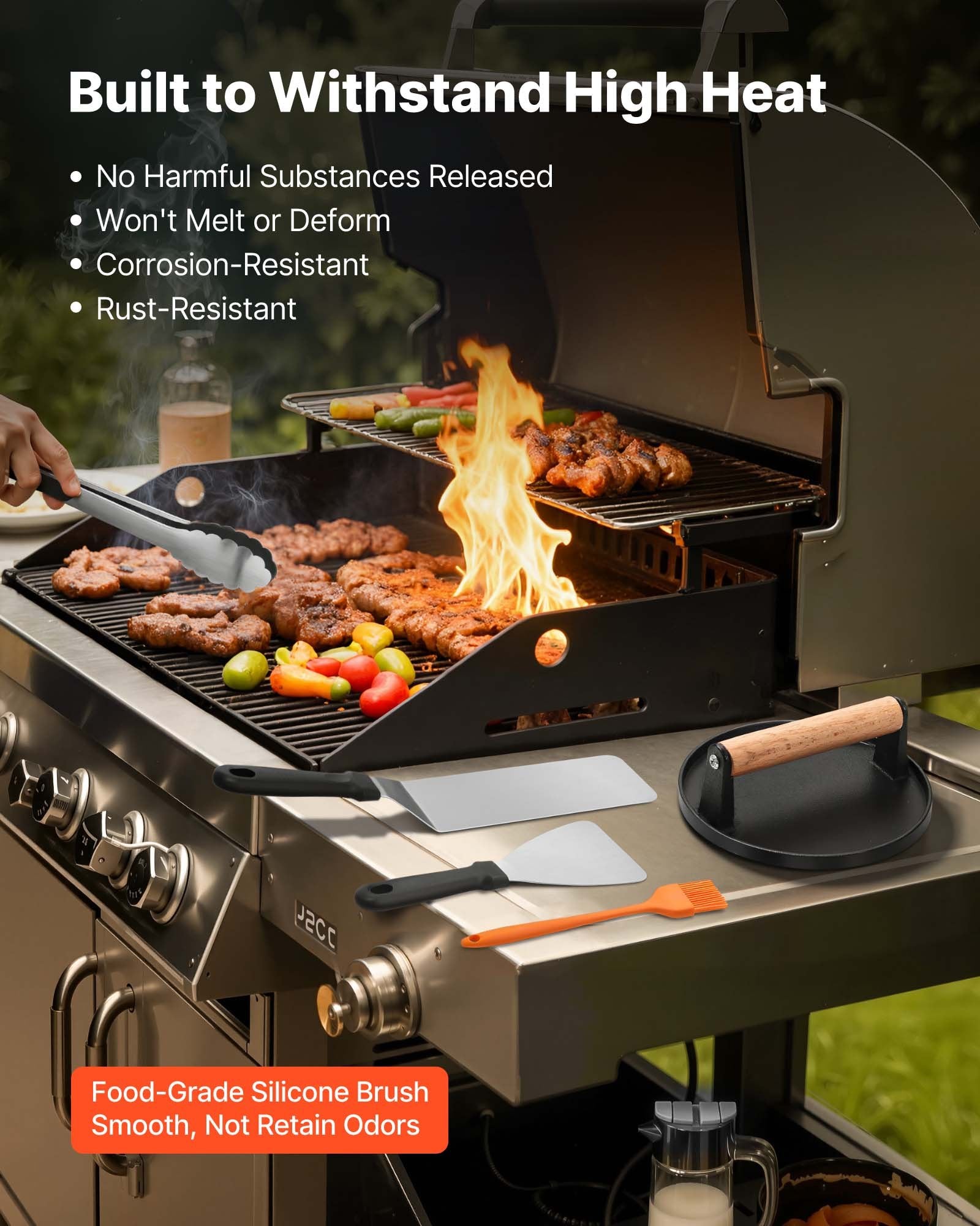 stainless steel flat-top cooking tool assortment