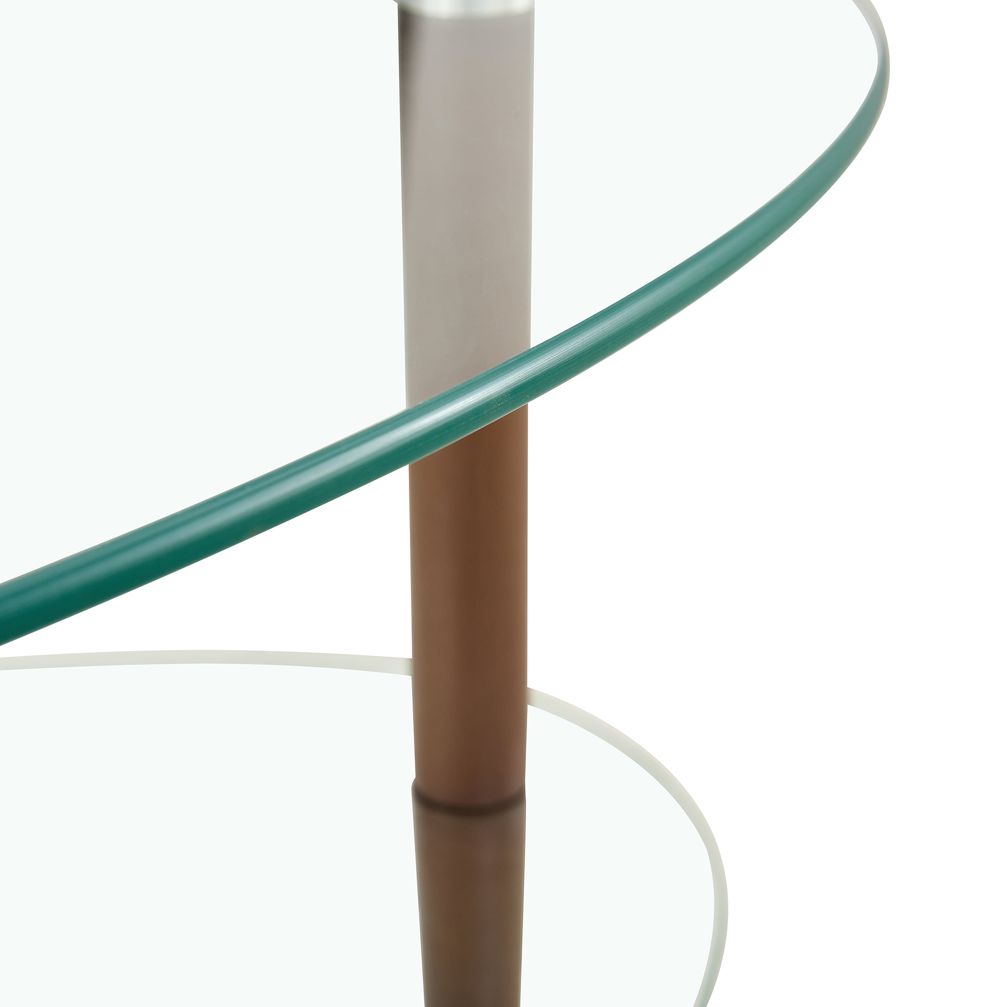 Clear tempered-glass oval coffee table with lower shelves