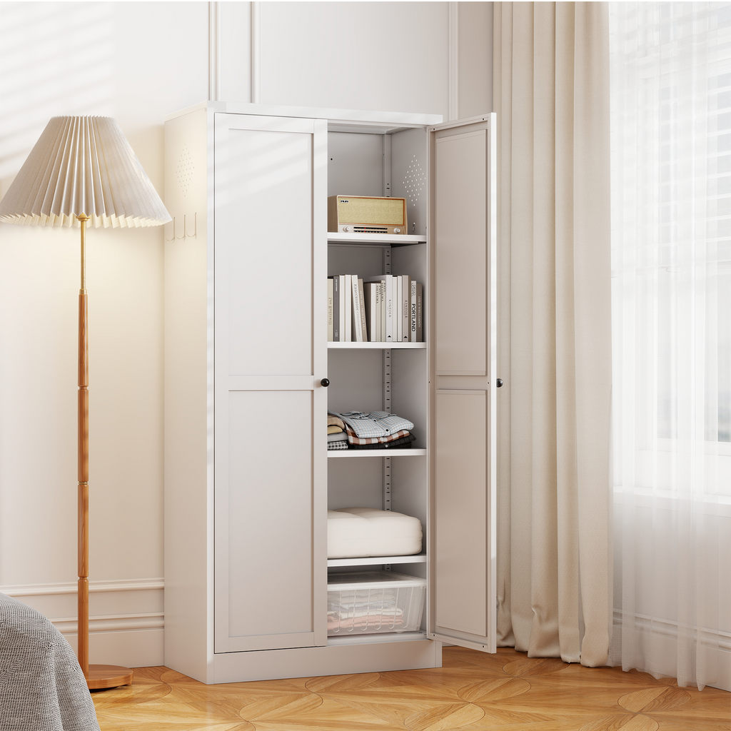 Freestanding metal kitchen pantry cabinet interior storage